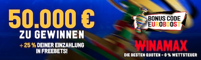 25€ Freebet + 50.000€ Jackpot warten beim Winamax Euroboost