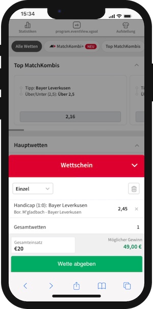 Beispiel Tipico Handicap Wette zu Gladbach vs. Leverkusen