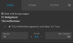 Neo.Bet Boost zu Hoffenheim in der Euopa League am 25.9.24