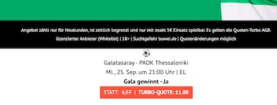 Quote 11.0 auf Sieg Galatasaray beim ODDSET Quotenturbo