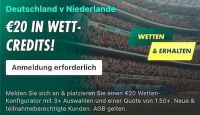 Deutschland Holland Wetten bringen 20€ in Bet365 Wett-Credits