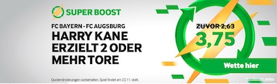 Quote 3.75 auf Harry Kane erzielt 2 oder mehr Tore gegen Augsburg