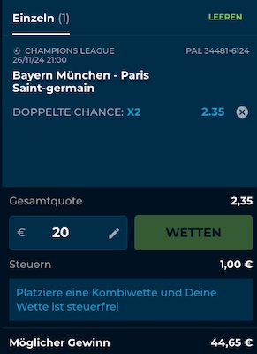 Happybet Bonus umsetzen mit CL-Wetten zu Bayern - PSG