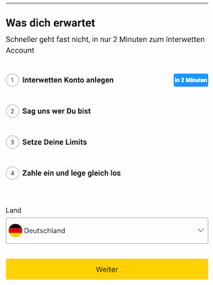 Registrierungsformular Interwetten
