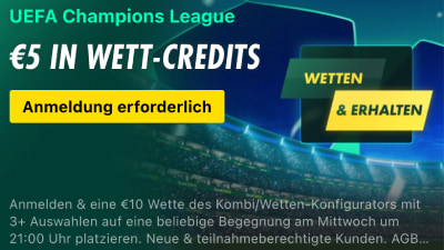 Angebot von Bet365: Wette platzieren und 5 € Wett-Credits erhalten