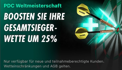 25% mehr Gewinne für deine Wetten auf die Darts WM 2025