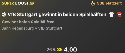 Super Boost bei Bet365: Siegt Stuttgart bei Regensburg, wartet eine Quote von 4,00!