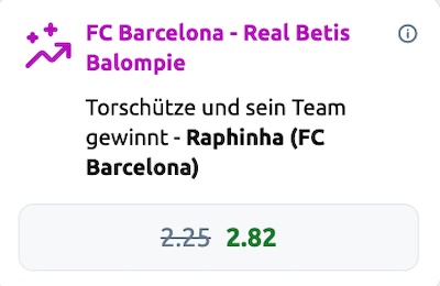 Super Verbesserte Quote 2.82 von Betano zu Barcelona vs. Real Betis!