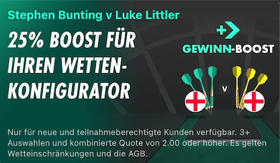 25% Boost bei bet365 auf Darts-Halbfinale Bunting vs. Littler, 2.1.