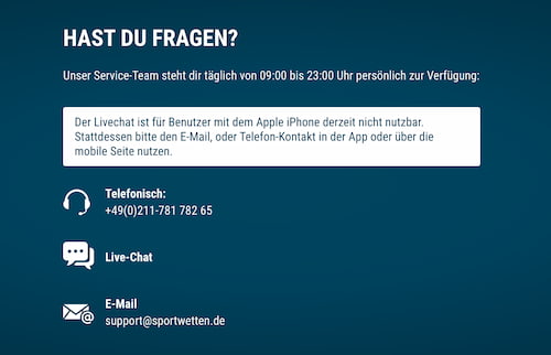 Möglichkeiten der Kontaktaufnahme bei sportwetten.de