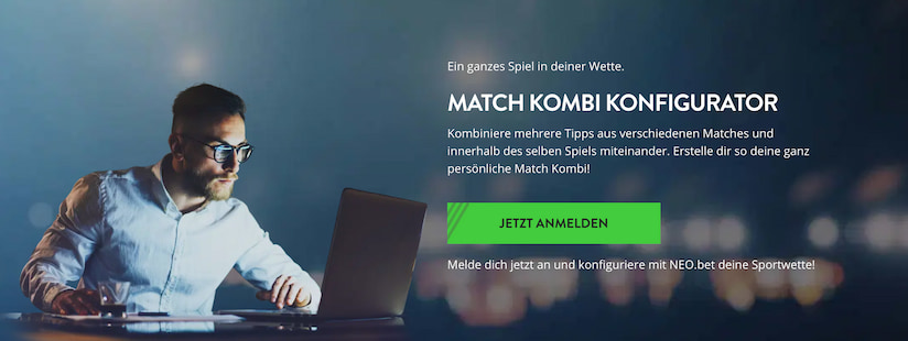 Auswahlen einer Begegnung kombinieren mit dem NEO.bet Match Kombi Konfigurator