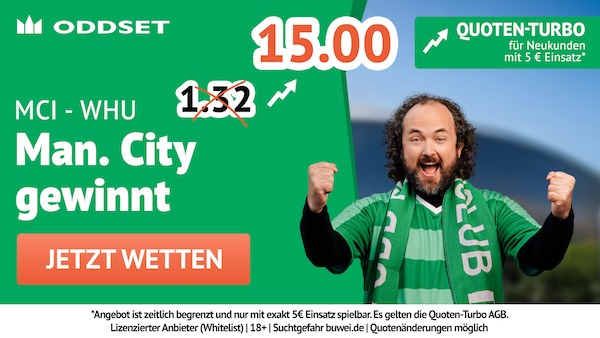 ODDSET-Neukundenbonus City vs. West Ham, 4.1.25