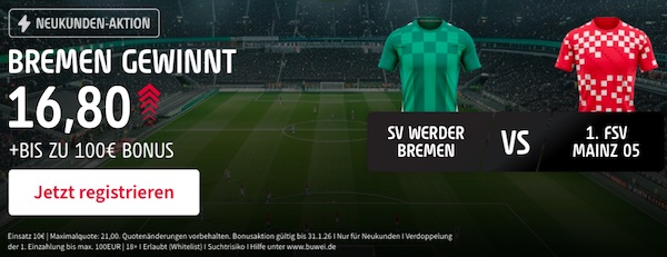 Quote 16.80 von Tipico auf Bremen besiegt Mainz 05!