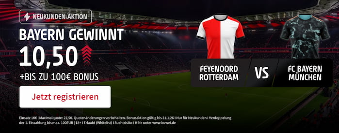 Tipico erhöht die Bayern Quote bei Feyenoord um 650%!