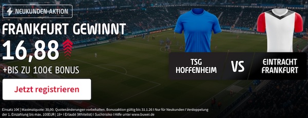 Wette mit Quote 16.88 auf Sieg Frankfurt gegen Hoffenheim - nur bei Tipico!