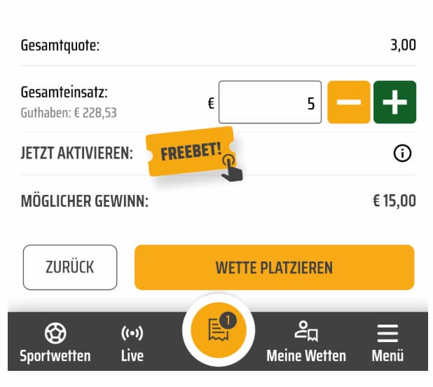 Gutschrift deiner Freebet bei tipp3