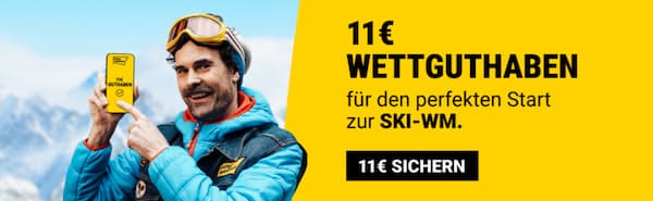 Registriere dich neu bei Buchmacher Interwetten und sichere dir jetzt zum Start der Ski WM 11€ Wettguthaben!