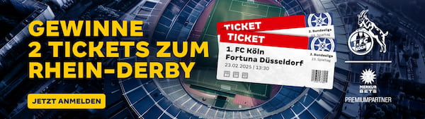 Bei Merkur Bets hast du jetzt die Chance, zwei Tickets für das Rhein Derby zwischen Köln und Düsseldorf zu gewinnen!