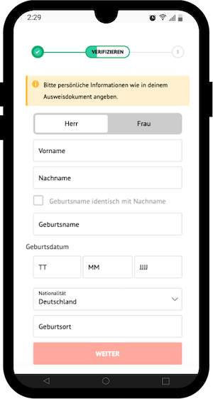 Der zweite Schritt bei der ODDSET Registrierung