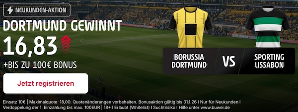 Melde dich bei Tipico an und nutze den 800% Boost auf Dortmund besiegt Sporting!