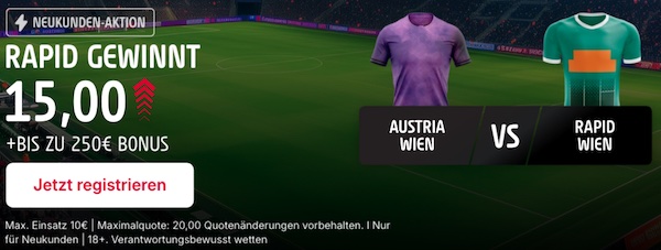 Wette bei Tipico mit Quote 15.0 auf Rapid besiegt die Austria!