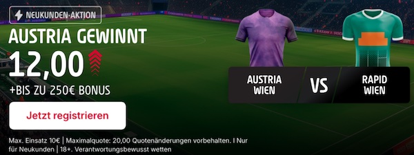 Tipico steigert die Quote von Austria Sieg über Rapid auf 12.0!