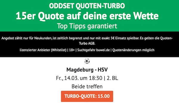 15er Quote bei Oddset auf Magdeburg und HSV erzielen einen Treffer!